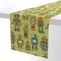 Hand drawn Vintage Robots Retro Green - Medium scale