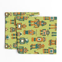 Hand drawn Vintage Robots Retro Green - Medium scale