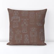 Hand drawn Vintage Robots Brown and Blue Outline - Medium scale