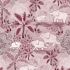 Happy Elephants Light in Burgundy - medium size