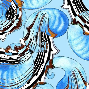 Watercolor paisley, Blue on a light blue background
