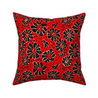 Woodcut flowers red