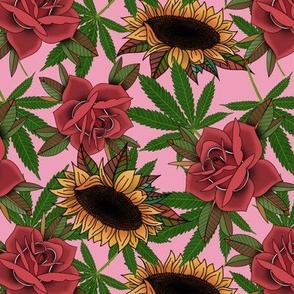 Cannabis roses and sunflowers - pink 