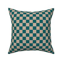 JP14 - Medium - Checkerboard of One Inch Squares in Turquoise and Oatmeal Ecru