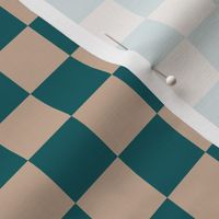 JP14 - Medium - Checkerboard of One Inch Squares in Turquoise and Oatmeal Ecru