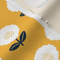 Sweet Scandinavian spring flower garden minimal daisies design ochre navy blue