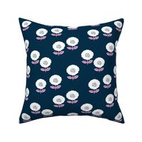 Sweet Scandinavian spring flower garden minimal daisies design midnight navy blue red