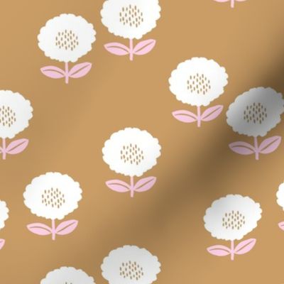 Sweet Scandinavian spring flower garden minimal daisies design pastel beige pink