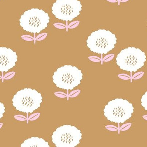 Sweet Scandinavian spring flower garden minimal daisies design pastel beige pink
