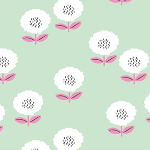 Sweet Scandinavian spring flower garden minimal daisies design pastel mint green pink