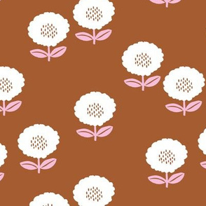 Sweet Scandinavian spring flower garden minimal daisies design copper rust pink
