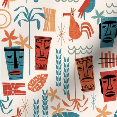 MED - Tropical Tiki design - tiki, albatross, hawaii, palm tree, palms - tropical print - rust