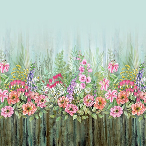 Le sacre du printemps - 2 yards/m high! watercolor flower bordure