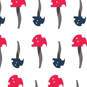 Red and Blue  and White Mushrooms Nature Pattern