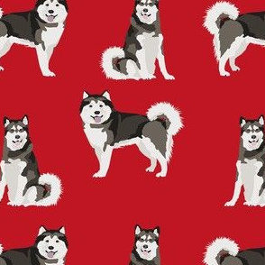 malamute fabric - alaskan malamute fabric, curly tail fabric, dog fabric, pet fabric - red