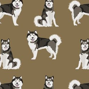 malamute fabric - alaskan malamute fabric, curly tail fabric, dog fabric, pet fabric - olive
