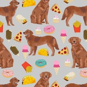 golden retriever fabric - red retriever, junk food, food fabric - grey