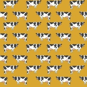 cow fabric - farmhouse fabric, farm fabric, farm animals fabric, dairy cow fabric, holstein, fresian - mustard