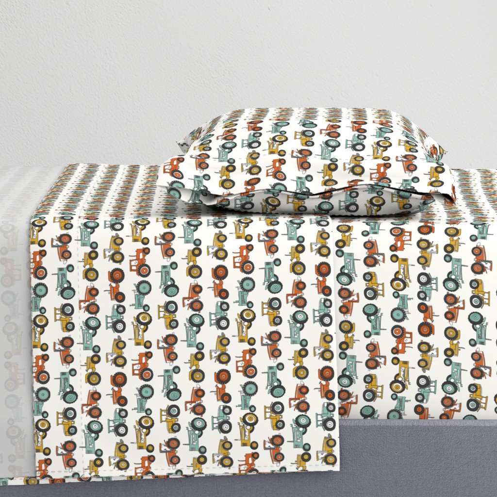 tractor fabric, tractors, vintage tractors  - neutral fabric, farm fabric, kids fabric - teal