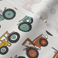tractor fabric, tractors, vintage tractors  - neutral fabric, farm fabric, kids fabric - teal