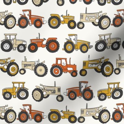 tractor fabric, tractors, vintage tractors  - neutral fabric, farm fabric, kids fabric - mustard