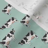 cow fabric - farmhouse fabric, farm fabric, farm animals fabric, dairy cow fabric, holstein, fresian -mint