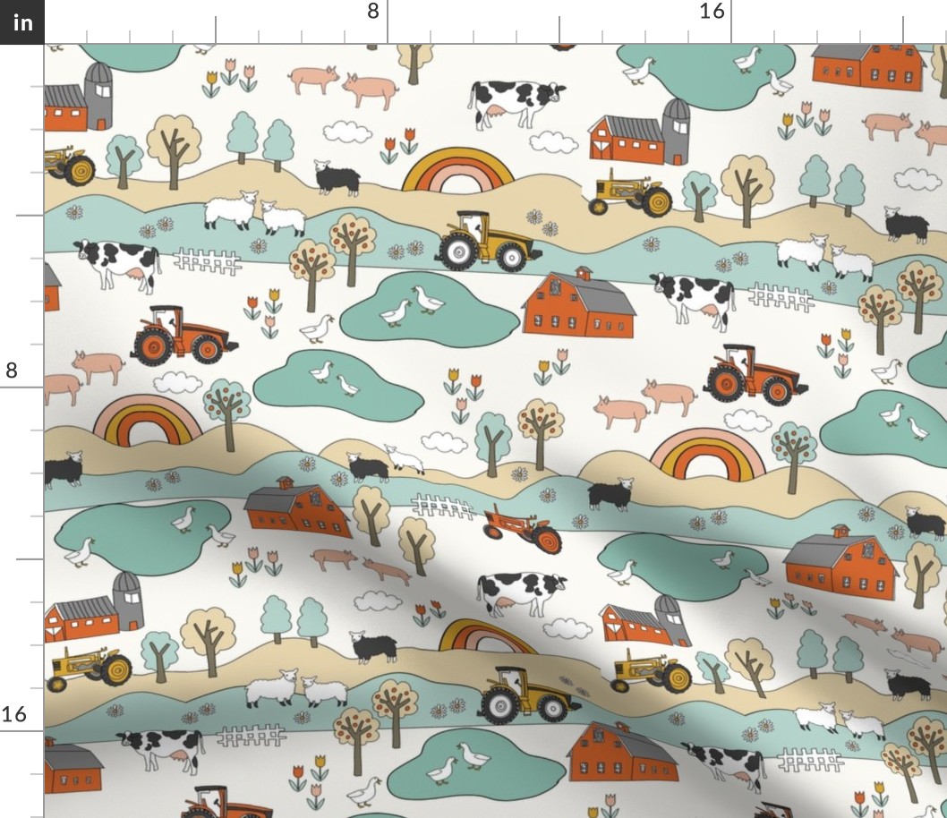 MED farmyard fabric, neutral colors, farm animals, farmhouse design, kids farm fabric