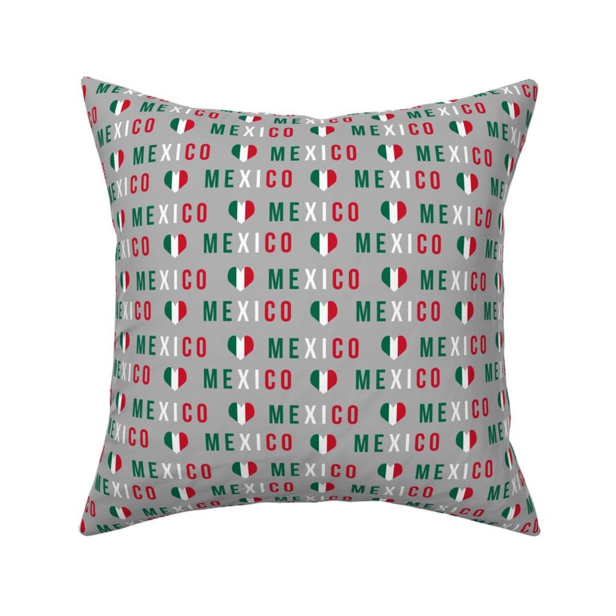 mexico love fabric - red and green, mexico flag, mexican fabric - grey