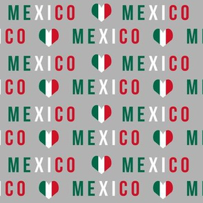 mexico love fabric - red and green, mexico flag, mexican fabric - grey