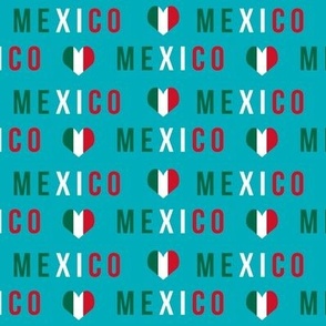 mexico love fabric - red and green, mexico flag, mexican fabric - turquoise