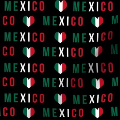 mexico love fabric - red and green, mexico flag, mexican fabric - black