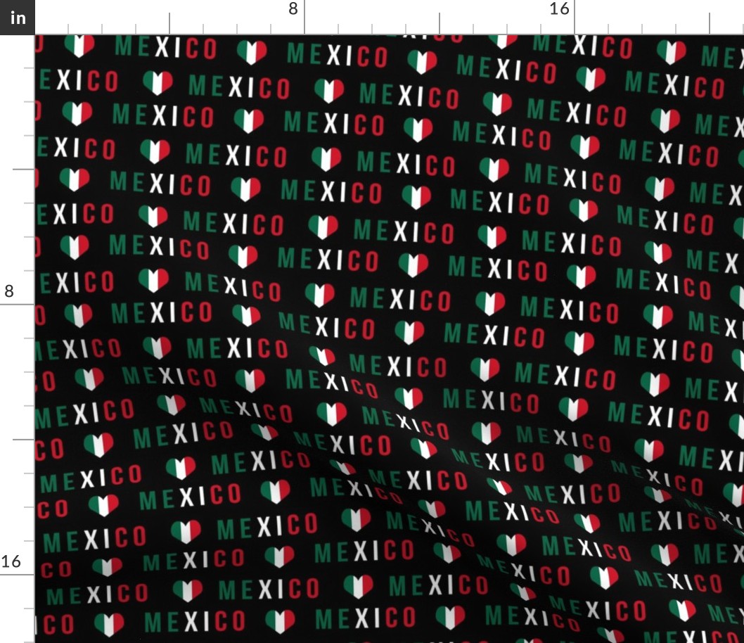 mexico love fabric - red and green, mexico flag, mexican fabric - black