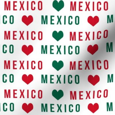 mexico love fabric - red and green, mexico flag, mexican fabric - white