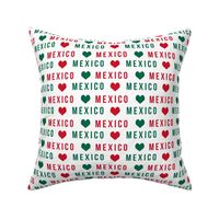 mexico love fabric - red and green, mexico flag, mexican fabric - white