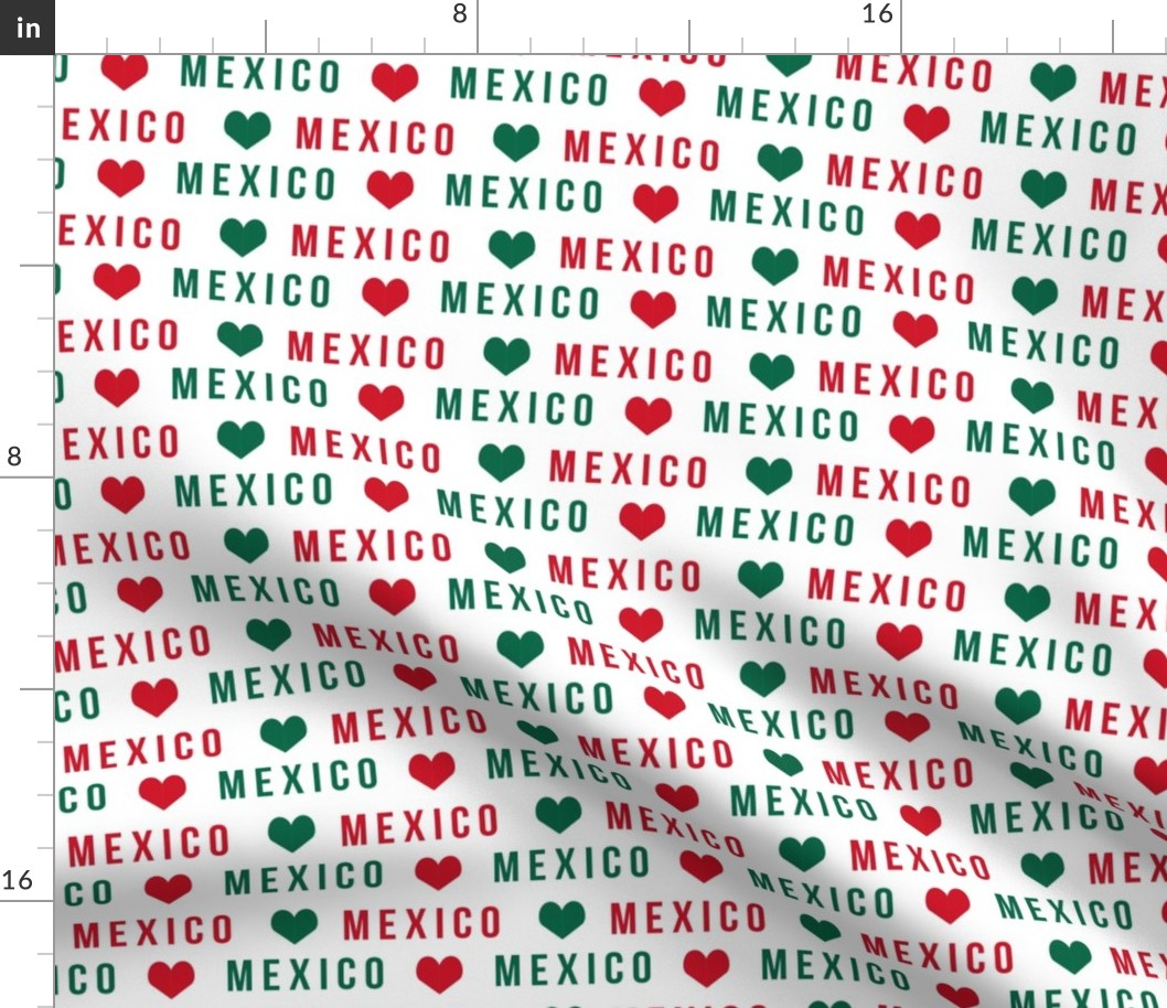 mexico love fabric - red and green, mexico flag, mexican fabric - white