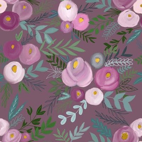 secret garden enchanting floral - on muted eggplant