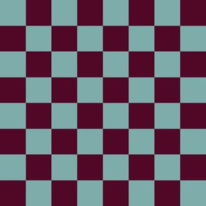 JP8 - Medium -  Checkerboard of One Inch Squares in Rich Burgundy and Pastel Teal