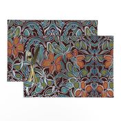 tapestry dark with turquoise and tangerine