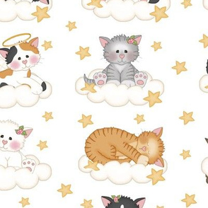 Angel Cats on Clouds Stars