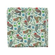 THREE LITTLE BIRDS Cute Kawaii Birds Colourful Branches Flowers Floral Botanical in Red Turquoise Pink Green on Mint - LARGE Scale - UnBlink Studio by Jackie Tahara