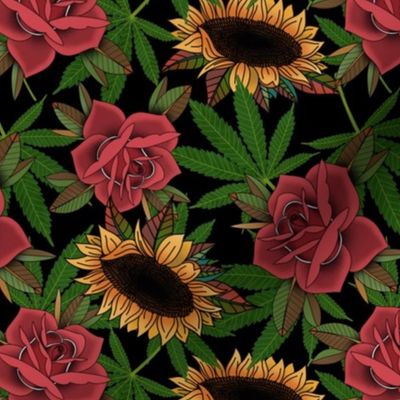 Cannabis roses and sunflowers - black
