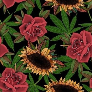 Cannabis roses and sunflowers - black