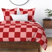 JP4 - Cheater Quilt Checkerboard  in Seven Inch Squares of Rich Rusty Coral Red and Coral Pastel