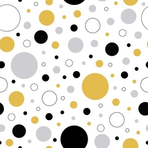 Unisex black, white, silver & gold circles abstract geometric design on a white background 
