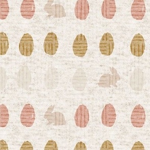 Medium // Easter eggs in pink and mustard gold with rabbits