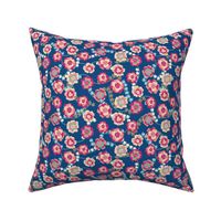 bright pink floral on navy blue by rysunki_malunki