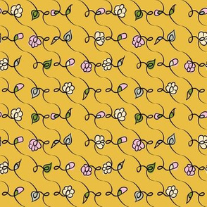 diagonal floral dooodle on yellow by rysunki_malunki