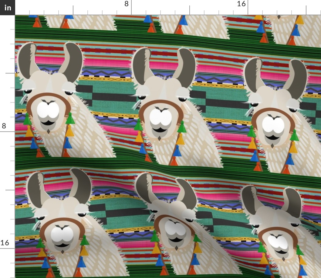 serape blanket _ llama-green