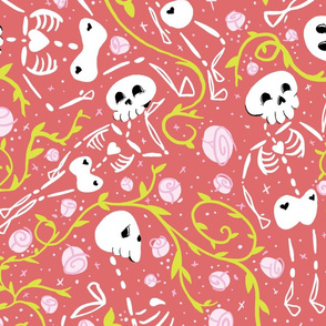 Skeletons in Spring - sunglo red - white