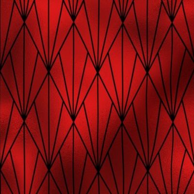 Black and Ruby Red Faux Foil Vintage Fan Art Deco Pattern